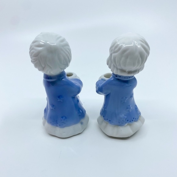 Vintage Blue & White Porcelain Angel Candle Holder Set w/ Original Box Taiwan - Picture 8 of 14